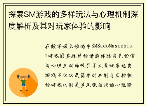 探索SM游戏的多样玩法与心理机制深度解析及其对玩家体验的影响
